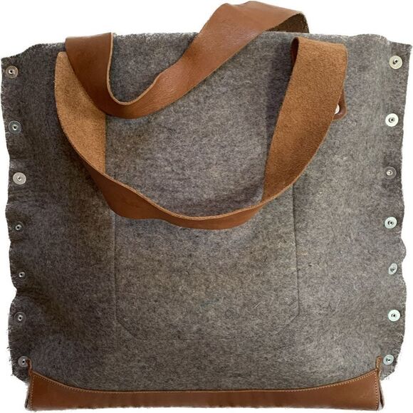 CARGA Felt T1 Tote Bag Gray Brown Leather Trim‎ Snap Closure Casual - Picture 14 of 16